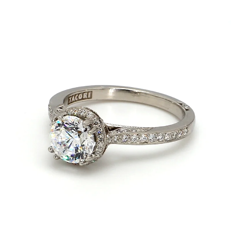 Ladies intricate band engagement rings-TACORI Dantela Round Bloom Engagement Ring