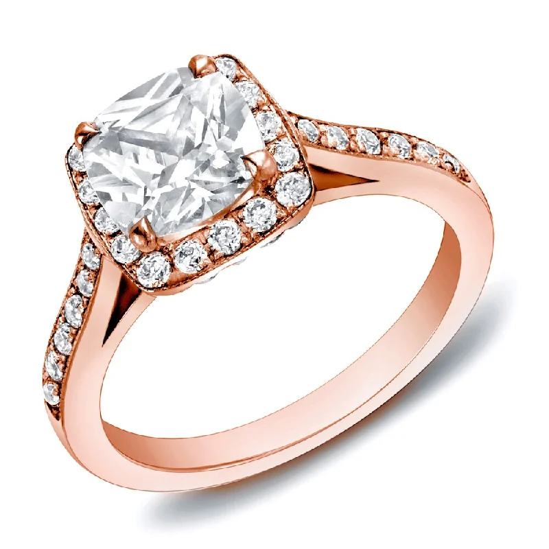 Ladies cushion cut engagement rings-Auriya 14k Rose Gold 2ctw Cushion-cut Halo Diamond Engagement Ring Certified (H-I, SI1-SI2)