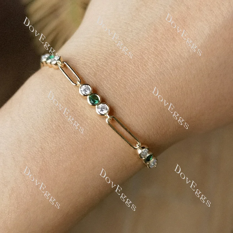 Ladies luxury gold bracelet-Doveggs round moissanite/lab grown diamond & colored gem bracelet