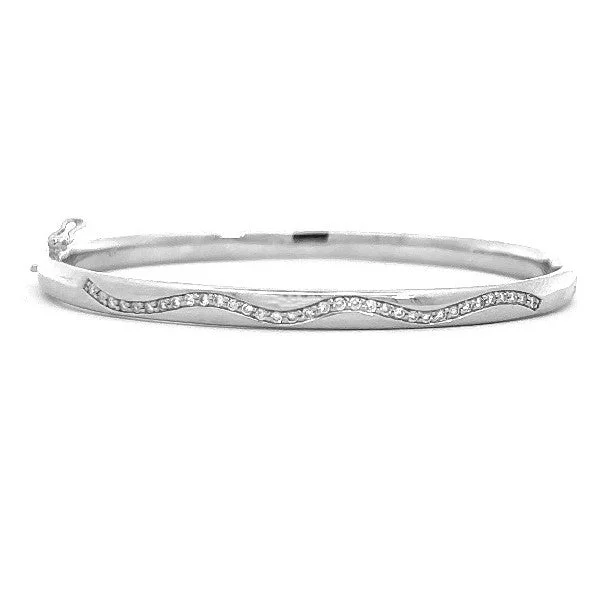 Ladies birthstone bracelet-Diamond Wave Bangle Bracelet