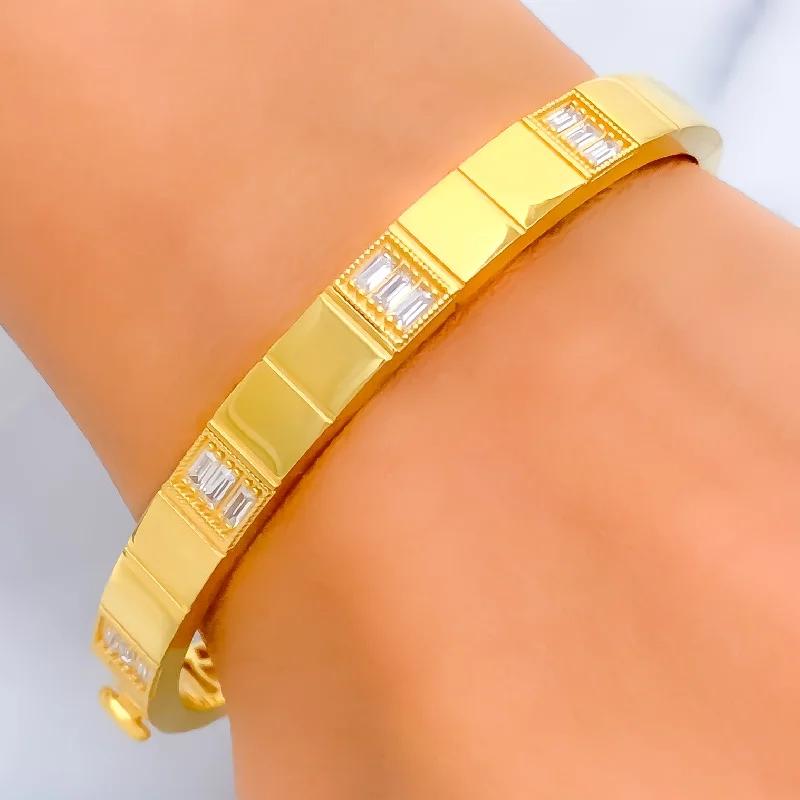 Ladies classic gold bracelet-Dazzling Tasteful 21k Gold CZ Bangle Bracelet