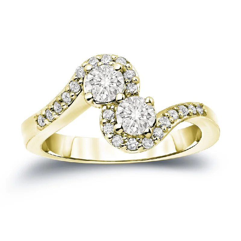 Ladies marquise cut engagement rings-Auriya 14k Gold 3/4ct TDW Round 2-Stone Diamond Halo Engagement Ring