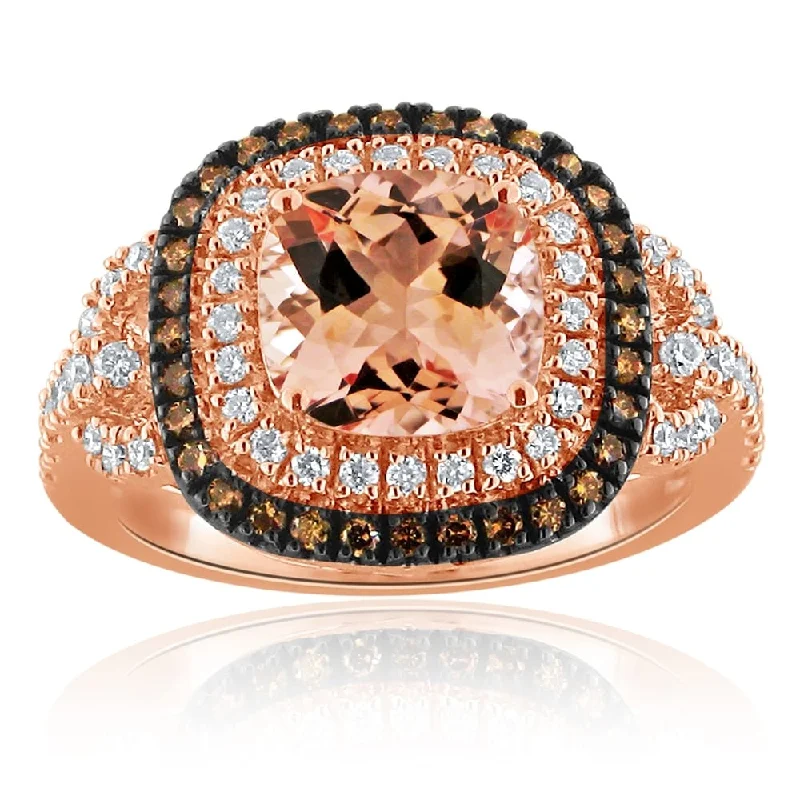 Ladies intricate band engagement rings-Auriya 10k Two-Tone Gold Cushion-Cut 2ct Morganite and 5/8ct TDW Diamond Halo Engagement Ring