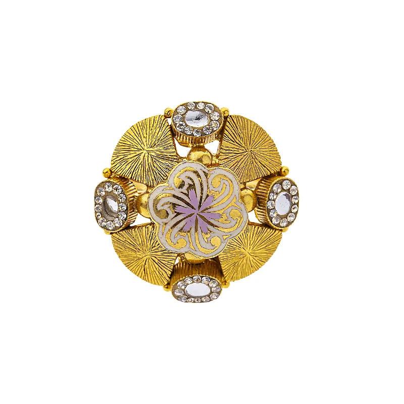 Ladies sterling silver ring-22K Yellow Gold, Kundan & CZ Cocktail Ring (6.5gm)