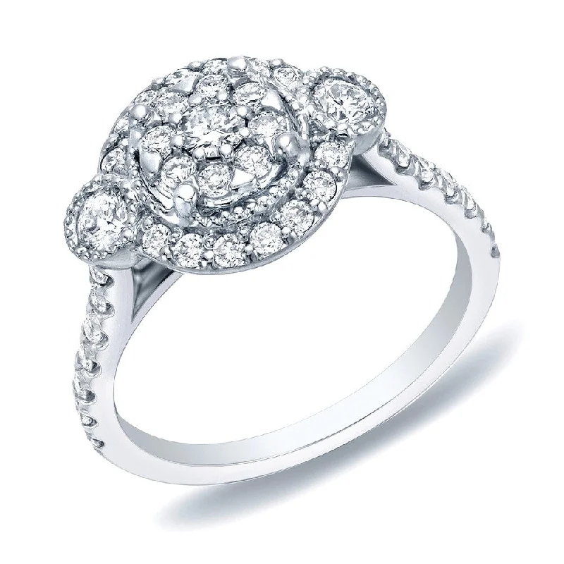 Ladies gemstone-studded engagement rings-Auriya Vintage Inspired 1ct TDW Diamond Halo Engagement Ring 14k White Gold