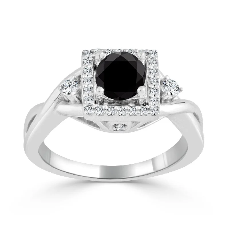 Ladies gemstone-studded engagement rings-Auriya 14k Gold 3/4ctw Modern Halo Black Diamond Engagement Ring