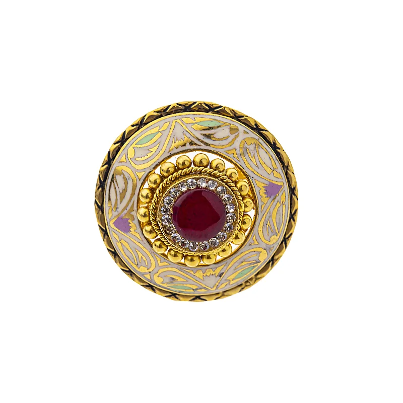 Ladies heart-shaped diamond ring-22K Yellow Gold, Ruby & CZ Cocktail Ring (7.3gm)