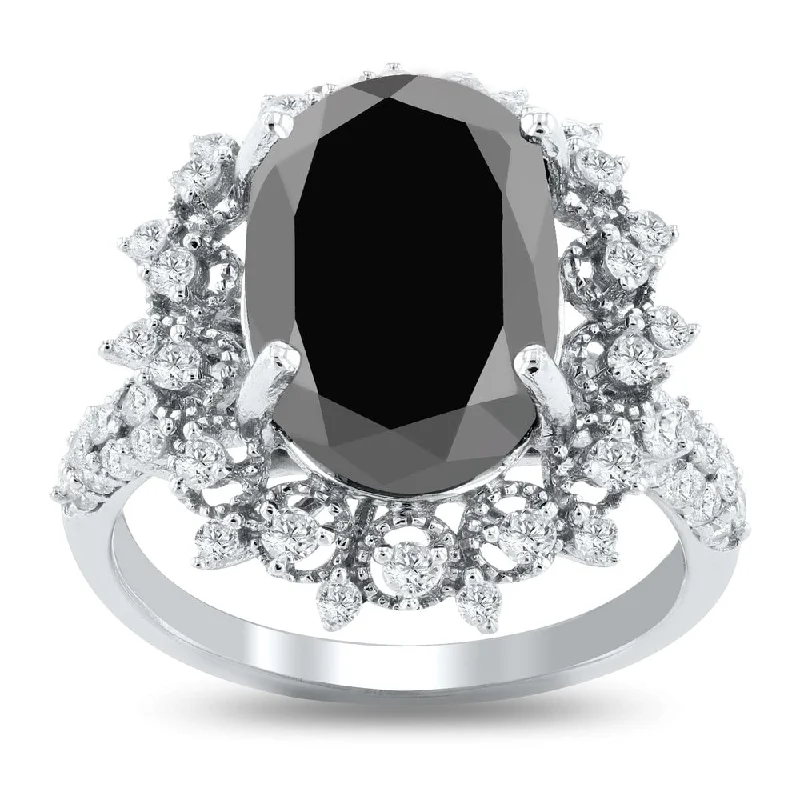 Ladies halo engagement rings-Auriya 14k Gold Unique 7 7/8ctw Halo Oval Cut Black Diamond Engagement Ring (G-I, SI1-I1)