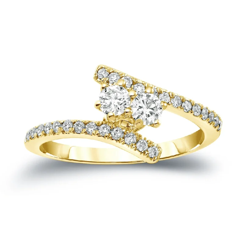 Ladies thin band engagement rings-Auriya 14k Gold 3/4ct TDW Round 2-Stone Diamond Engagement Ring (J-K, I1-I2)