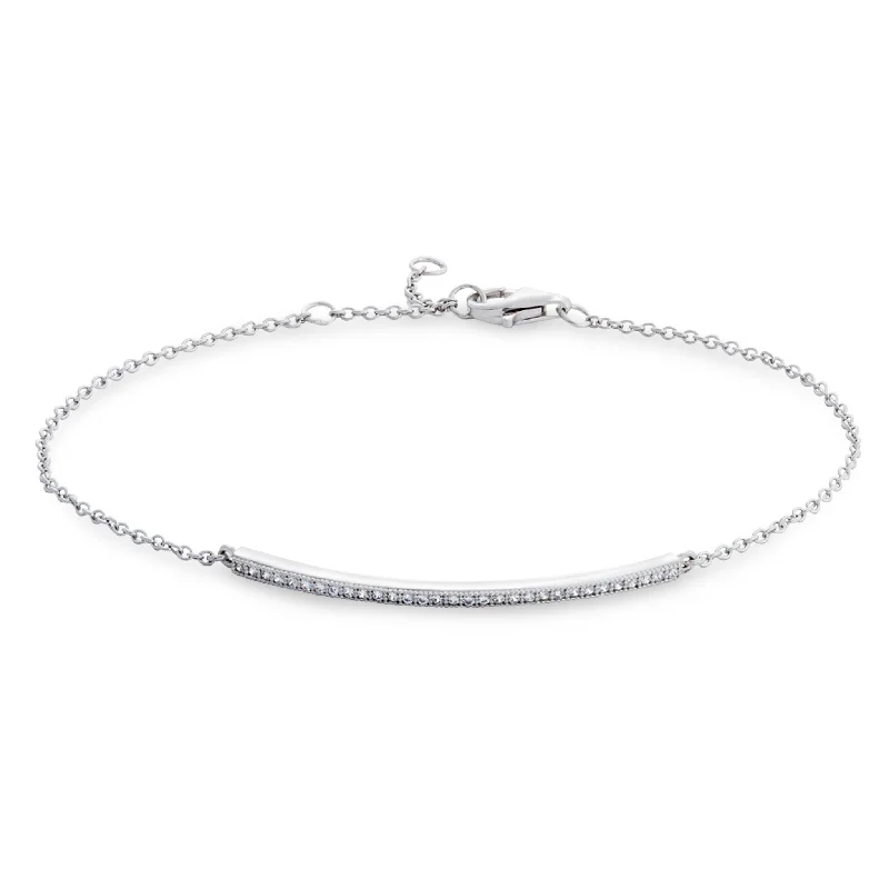 Ladies fashion bracelet-Curved Bar Adjustable Bracelet with 31 Simulated Diamonds