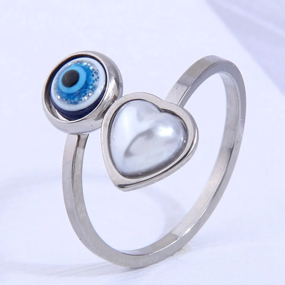 Ladies round diamond ring-Hip-hop Stainless Steel Simple Devil's Eye Heart Opening Ring