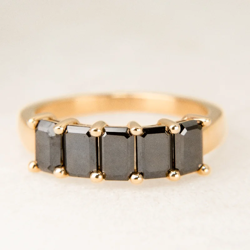 Ladies rose gold ring-Emerald Cut Black Diamond Half-Hoop in 14k Gold