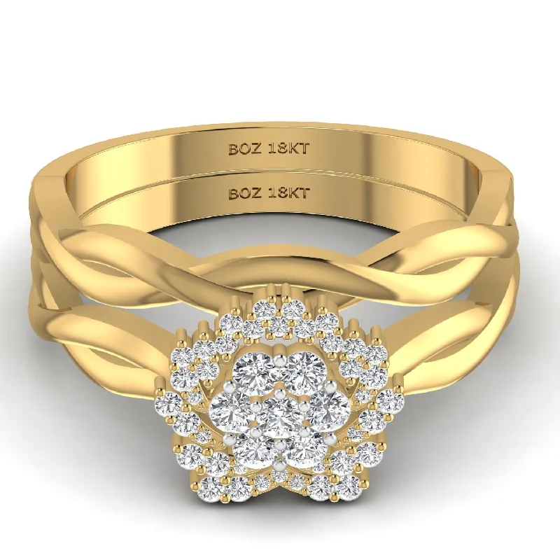 Ladies wedding ring set-BOZ Forever Natural Diamond Bride Set in 18K Gold