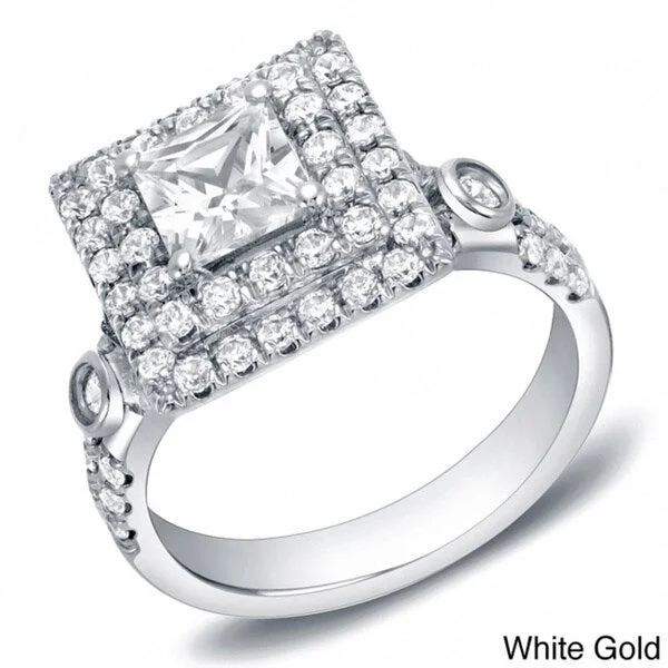 Ladies engagement rings with side stones-Auriya 14k Gold 2ctw Square Princess-cut Double Halo Diamond Engagement Ring