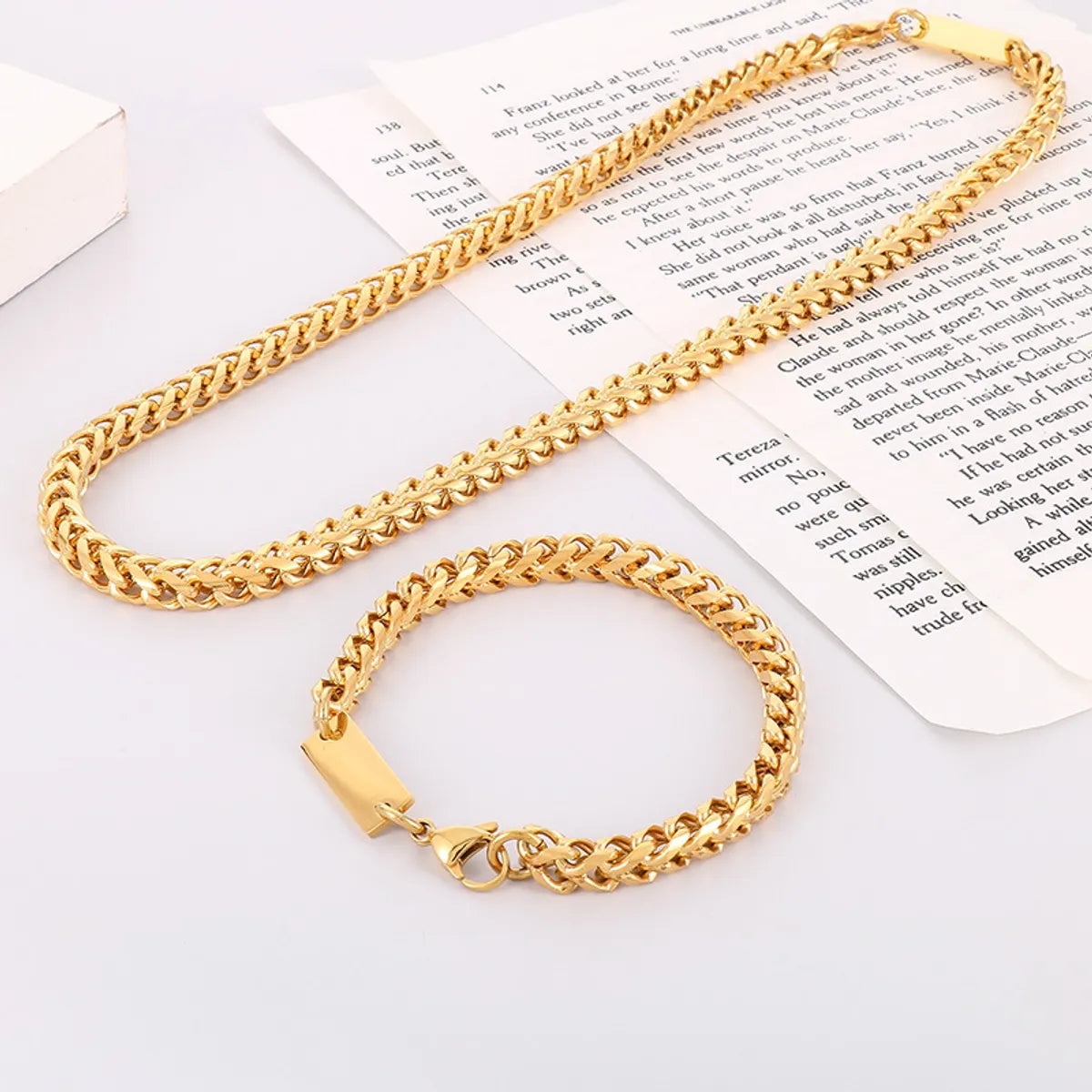 Ladies custom bracelet-Punk Solid Color Titanium Steel Plating Chain Bracelets Necklace