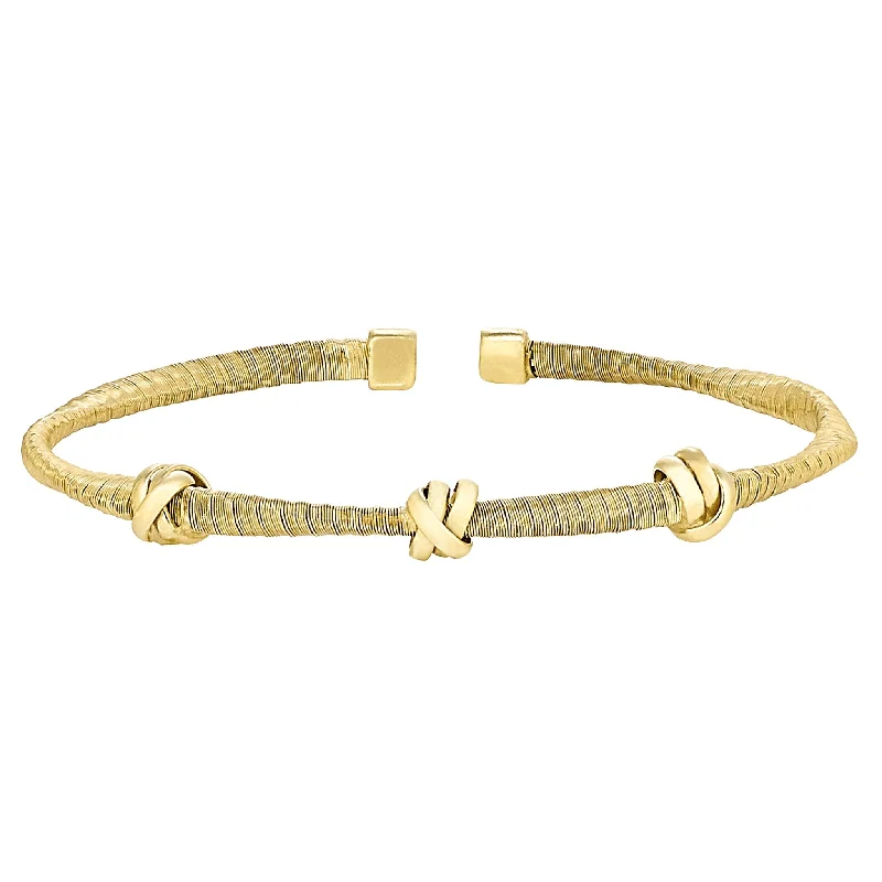 Ladies gold and pearl bracelet-Triple Knotted Twisted Cable Bracelet