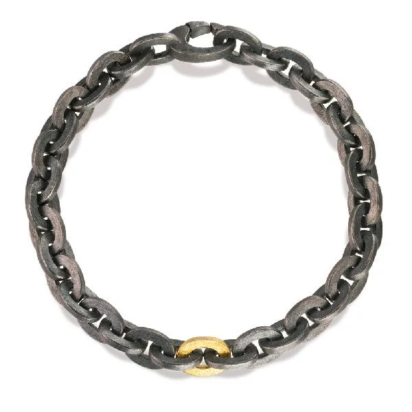 Ladies tennis bracelet-TODD REED Men's Oxidized Silver and Gold Link Bracelet