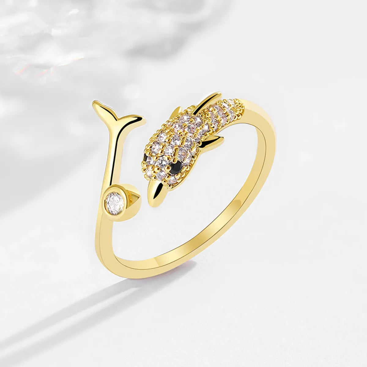 Ladies bold statement ring-1 Piece Simple Style Dolphin Copper Inlay Zircon Open Ring