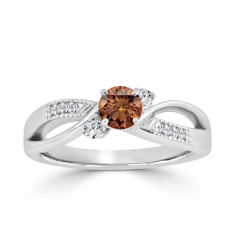 Ladies unique engagement rings-Auriya 1/2ct TDW Round Brown Diamond Engagement Ring 14k Gold