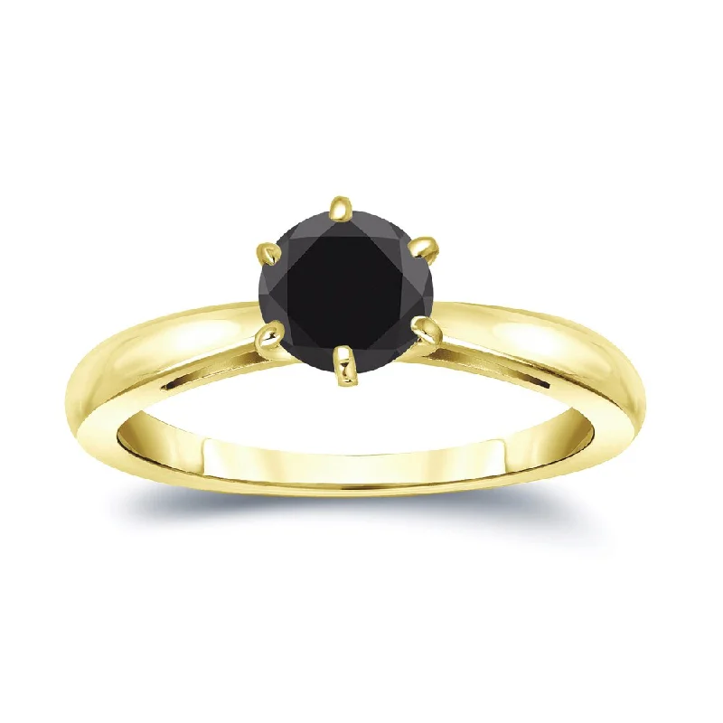 Ladies custom engagement rings-Auriya 14k Gold 3/4ctw Round Solitaire Black Diamond Engagement Ring 6-Prong