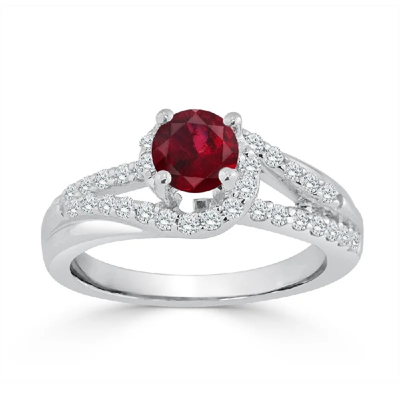 Ladies heart-shaped engagement rings-Auriya 14K Gold 5/8ct Ruby and 2/5ct TDW Diamond Engagement Ring (H-I, SI1-SI2) - Red