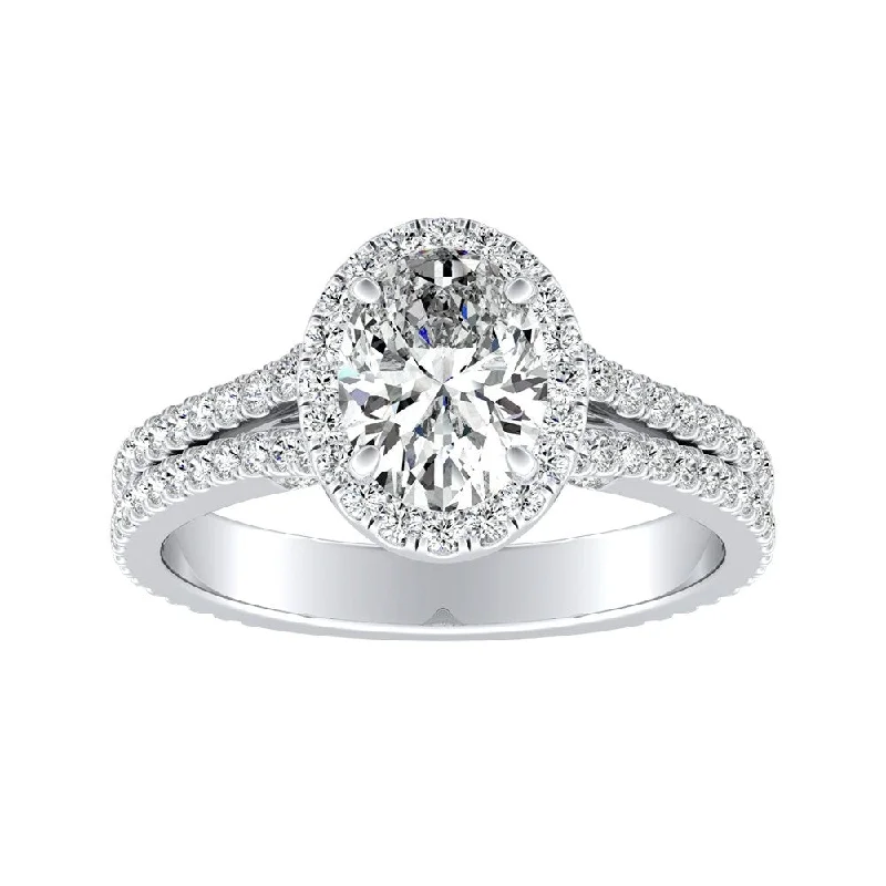 Ladies marquise cut engagement rings-Auriya 18k Gold 1 5/8ctw Oval Halo Diamond Engagement Ring