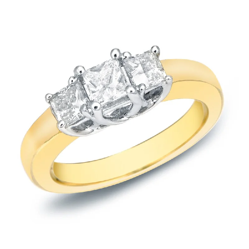 Ladies engagement rings with princess diamonds-Auriya 14k Two-Tone Gold 3/4ct TDW 3-Stone Princess-Cut Diamond Engagement Ring H-I, VS1-VS2