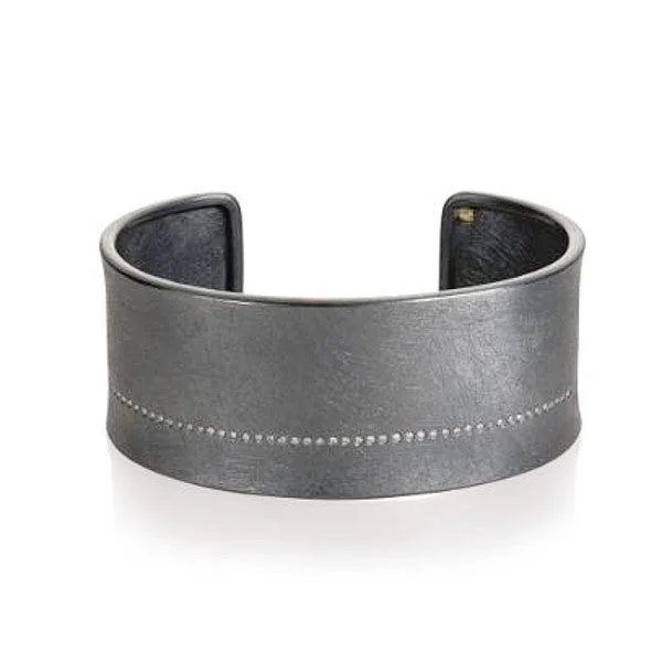 Ladies bangle bracelet-TODD REED Oxidized Silver and Diamond Cuff Bracelet