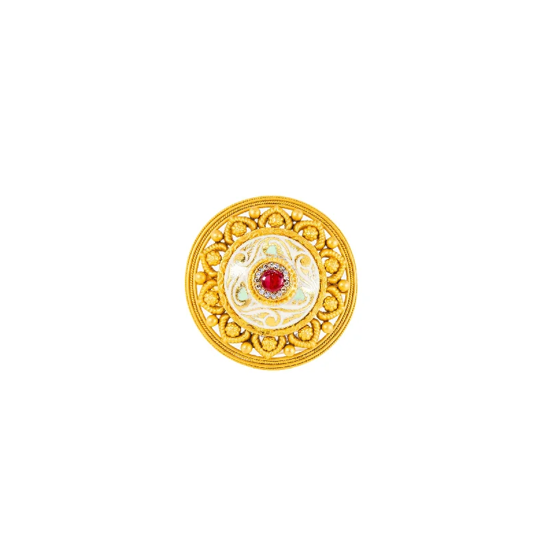 Ladies chunky ring-22K Antique Gold, Ruby & CZ Cocktail Ring (9.2gm)