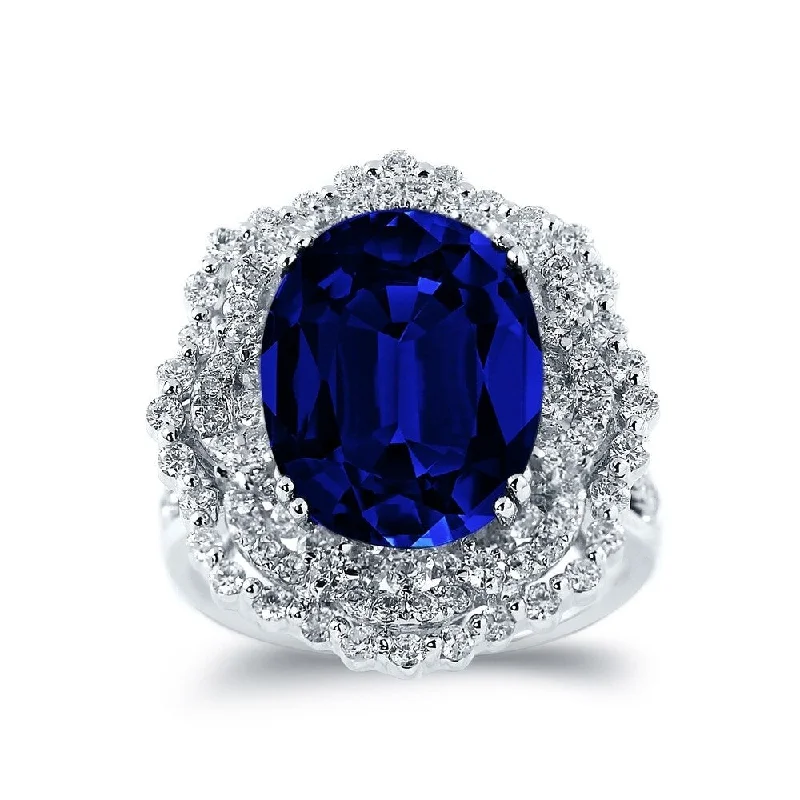 Ladies engagement rings with a twist-Auriya Unique 8 1/4ct Royal Blue Sapphire Halo Diamond Engagement Ring 1 1/3ct TDW 18k Gold