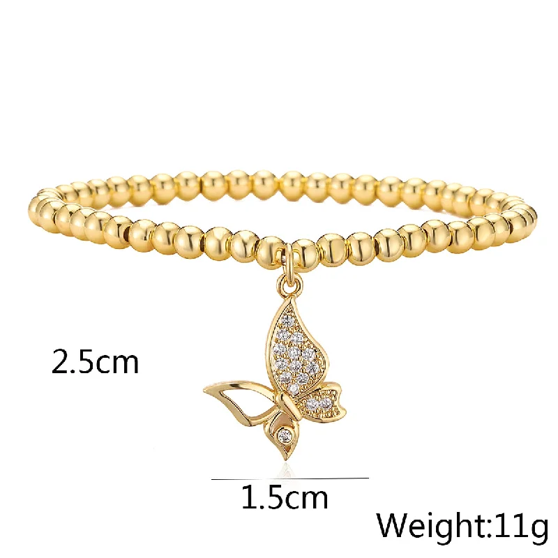 Ladies minimalistic bracelet-Simple Style Commute Butterfly Imitation Pearl Copper 18k Gold Plated Zircon Bracelets In Bulk