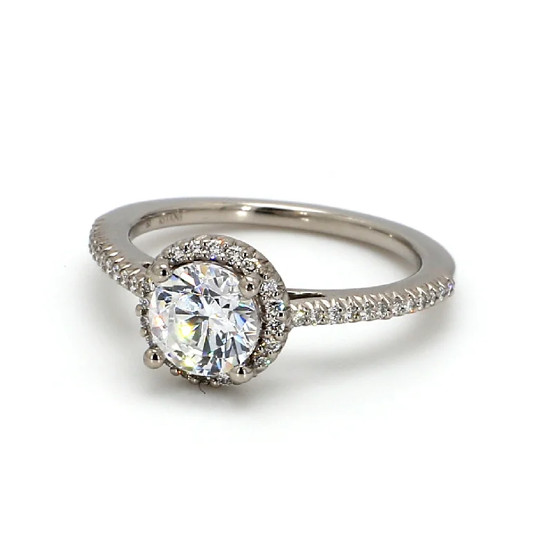 Ladies solitaire diamond engagement rings-Halo Engagement Ring