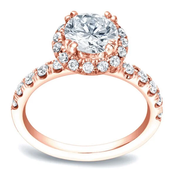 Ladies two-tone engagement rings-Auriya 14k Rose Gold 1 3/5ctw Round Halo Diamond Engagement Ring Certified