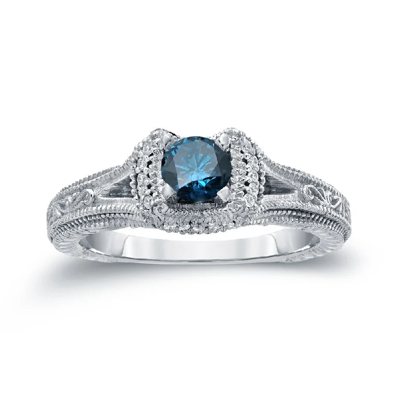 Ladies thin band engagement rings-14k Gold Round 1/2ct TDW Blue Diamond Engagement Ring by Auriya (H-I, I1-I2)