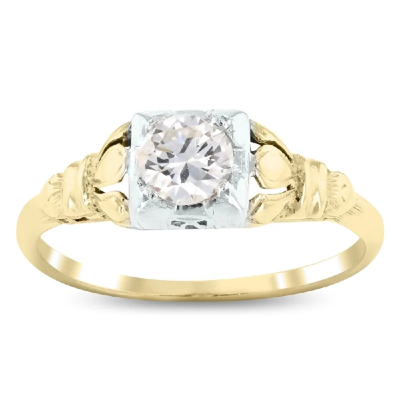 Ladies white gold engagement rings-Auriya 14k Two-Tone Gold 3/8ctw Vintage Solitaire Diamond Engagement Ring (G- VS-2)