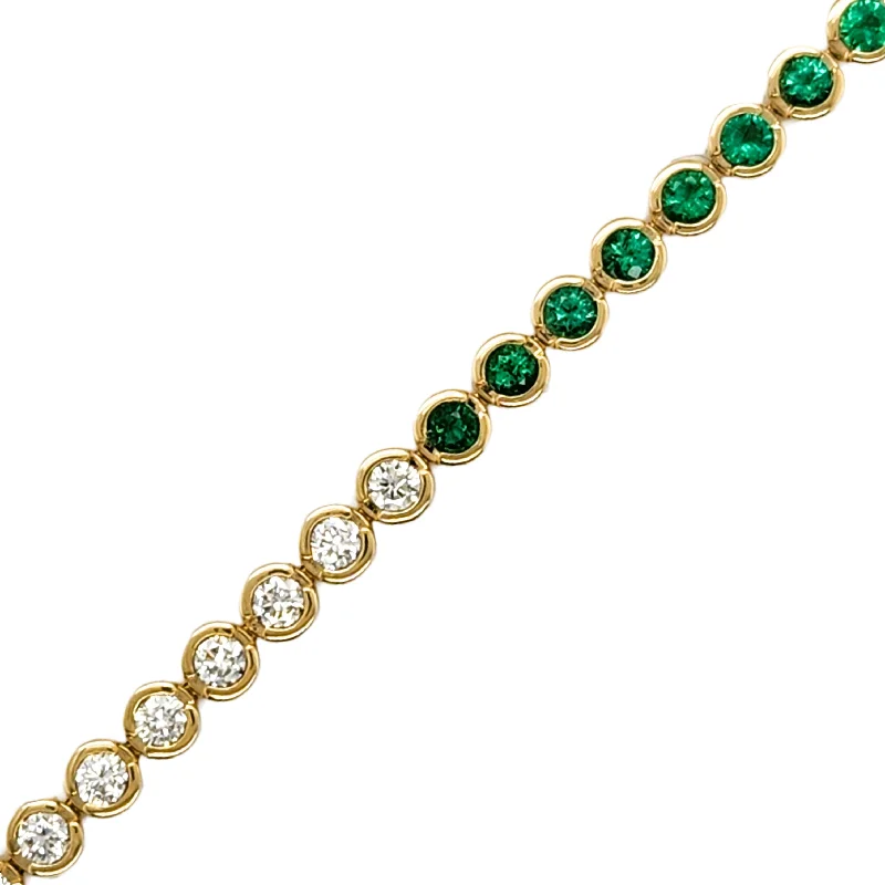 Ladies trendy bracelet-VALANI Emerald and Diamond Tennis Bracelet