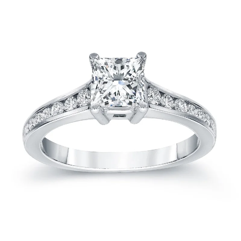 Ladies princess cut engagement rings-Auriya Platinum 1 Carat TW Princess Cut Diamond Engagement Ring (G-H, SI2-SI3)