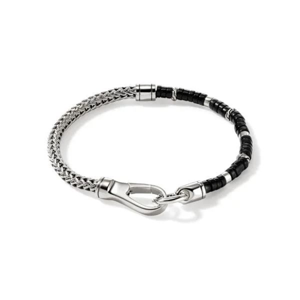 Ladies gemstone-studded bracelet-JOHN HARDY Sterling Silver Heishi Chain Onyx Bracelet