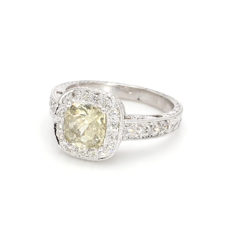 Ladies three-stone diamond engagement rings-Lemon Quartz & Diamond Pave Engagement Ring