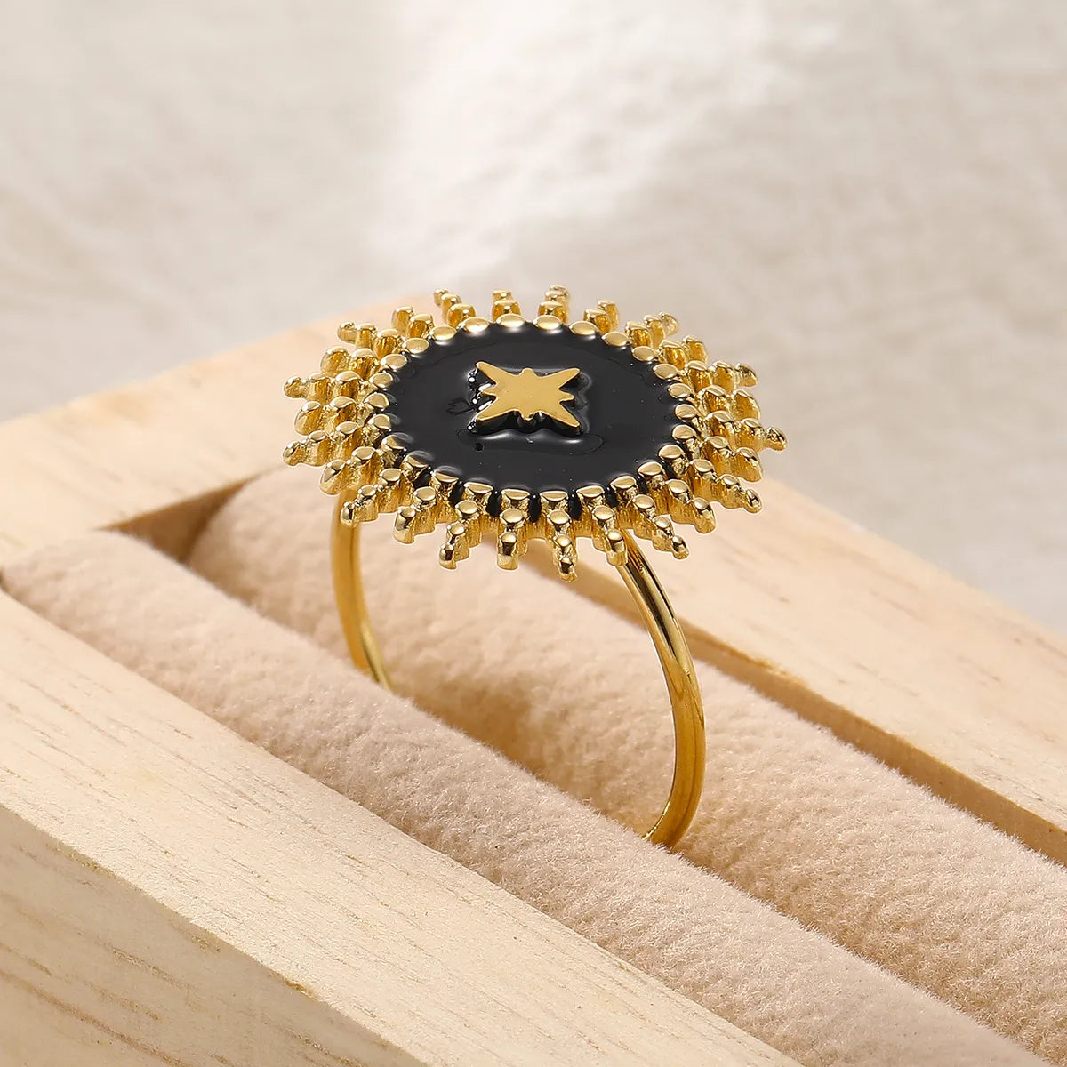 Ladies oval gemstone ring-Simple Style Sun Star Stainless Steel Enamel Plating Gold Plated Open Rings