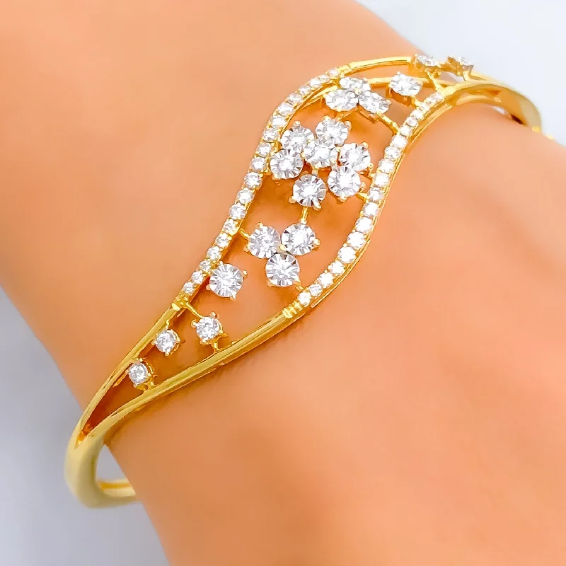 Ladies silver bracelet-Luminescent Glimmering Diamond + 18k Gold Bangle Bracelet