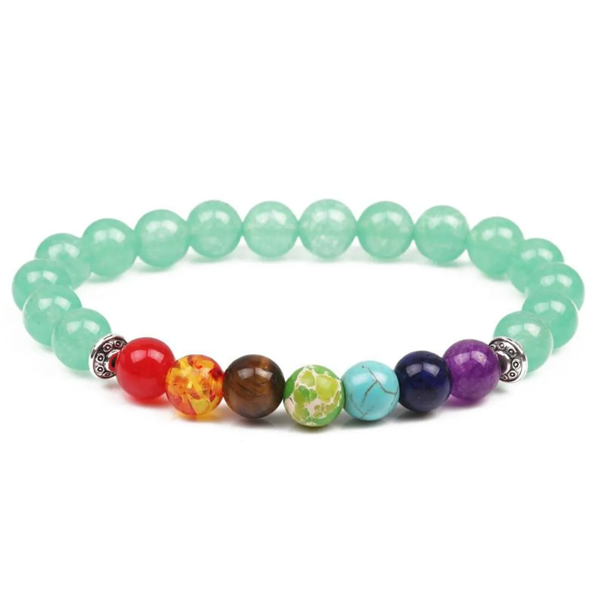 Ladies bohemian bracelet-Natural Stone Colorful Chakra Energy Yoga Bracelet 8mm Green Agate Bracelet Bracelet