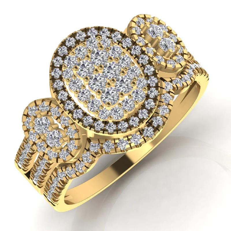 Ladies luxury gold ring-Regina Oval Cut Natural Diamond  Cluster Bride Set in 18K Gold