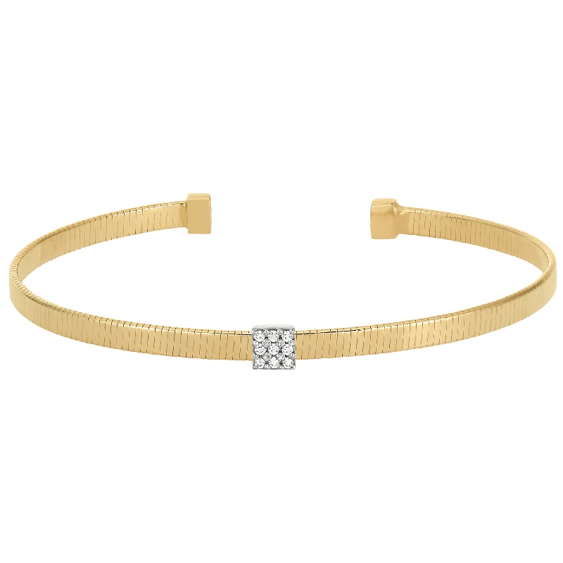 Ladies gold chain bracelet-Cable Bracelet with Square Simulated Diamond