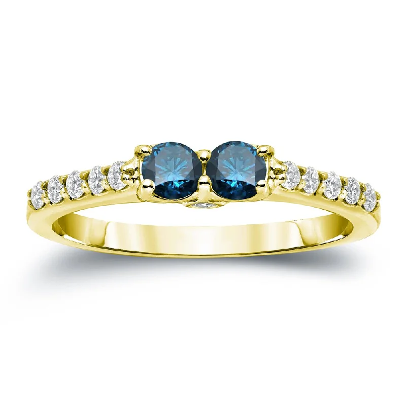 Ladies platinum diamond engagement rings-Auriya 14k Gold 1/2ct TDW Round 2-Stone Blue Diamond Engagement Ring