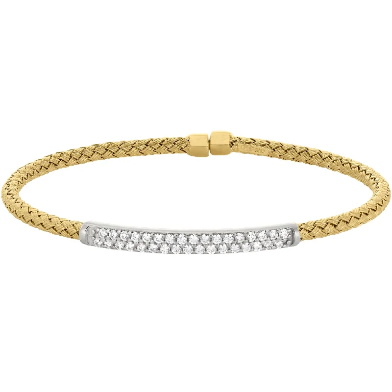 Ladies handmade bracelet-Basketweave Sterling Silver Bracelet With Double Rows of Simulated Diamonds