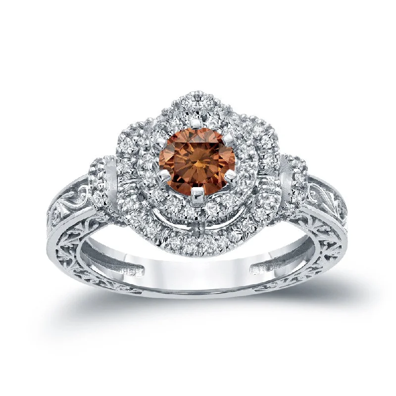 Ladies solitaire engagement rings with round diamonds-14k Gold Round 1ct TDW Brown Diamond Engagement Ring by Auriya