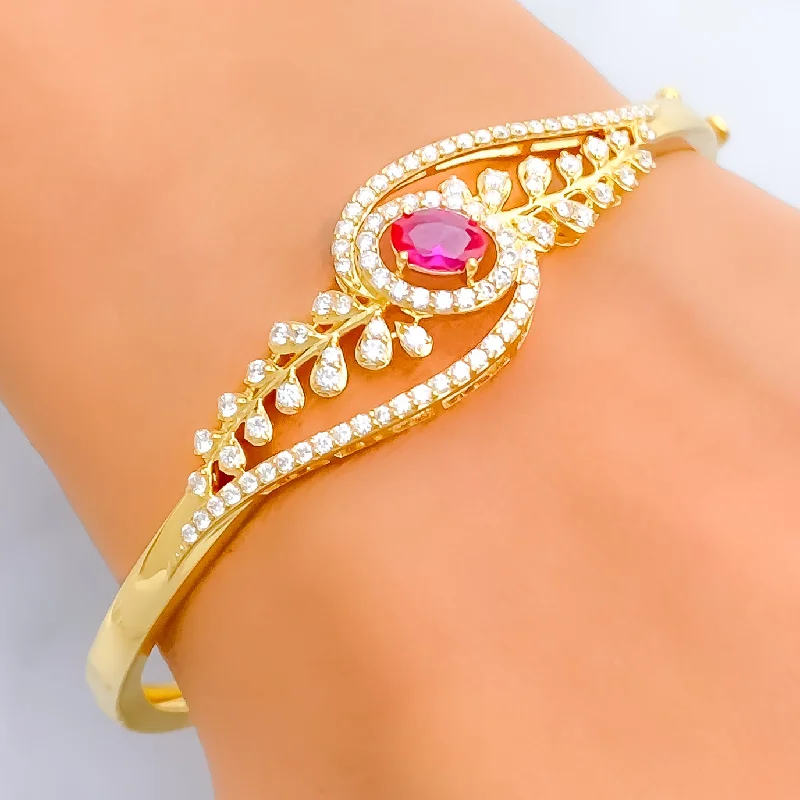 Ladies pearl bracelet-Priceless Floral Vine Diamond + 18k Gold Bangle Bracelet