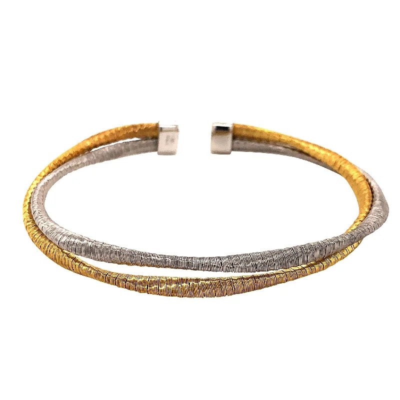 Ladies adjustable cuff bracelet-Twisted Dual Cable Two Tone Bracelet