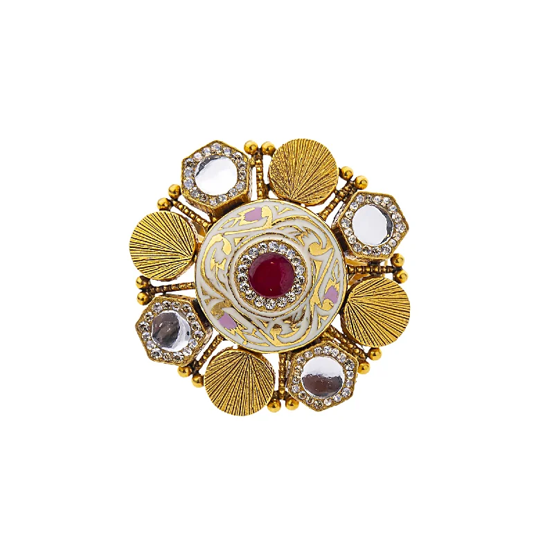 Ladies luxury platinum ring-22K Yellow Gold, CZ & Ruby Cocktail Ring (7.5gm)